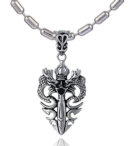 DonDon Collar para hombre de acero inoxidable con colgante de dragón y piedra negra (55 cm, con bolsita aterciopelada), Acero inoxidable
