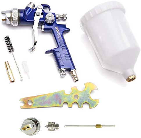 IPOTOOLS Pistolet A Peinture HVLP H-827P - Pistolet de Peinture carrosserie Professionnel, Pistolet a Peinture avec Godet de 600 ML et buse en Acier Inoxydable 1.4 mm + Jeu de Buses 1.7 mm
