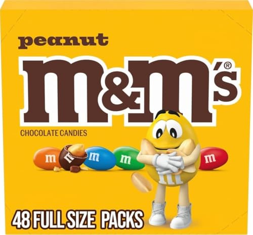 M&M'S Peanut Chocolate Candy, Full Size Candy 1.74 oz Bag, Bulk Pack of 48