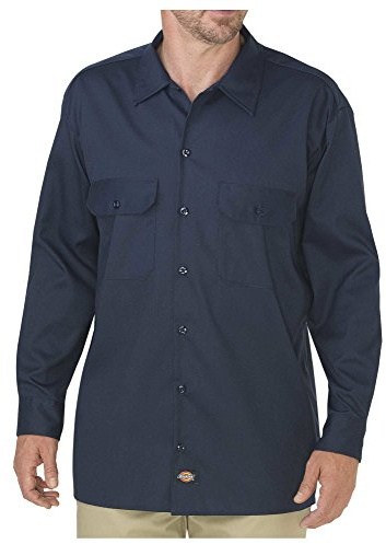 Dickies Chemise de Travail à Manches Longues en sergé Flexible pour Homme, Bleu Marine foncé V1, XL