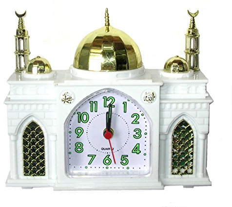 Sveglia a forma di Moschea. Chiamata islamica alla preghiera (Azan) Quando suona la sveglia. Scegli Azan o Campana per l'allarme. Batteria orologio con sveglia. Orologio islamico. Bianco.