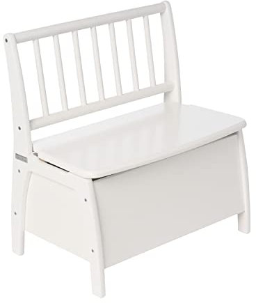 Geuther Truhenbank Bambino Sitzbank mit Stauraum Spielzeugkiste aus massivem Holz Sitztruhe mit Deckelbremse Kindgerechte Farben Ideales Kinderzimmerzubehör bis 6 Jahre Weiß