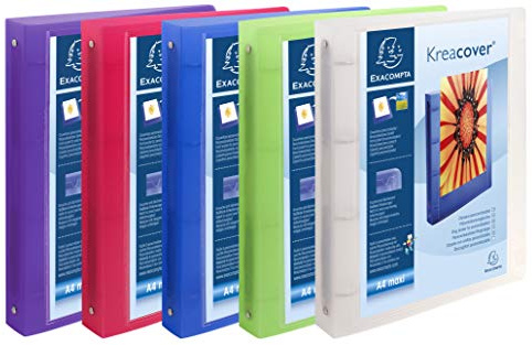 Exacompta 51769E 15er Pack Präsentationsringbuch KreaCover DIN A4 aus Kunststoff 4 Ringe 40mm breit 1 Stück Zufallsfarbe ideal für Schule und Büro Ringhefter Ringordner Ringbuchordner