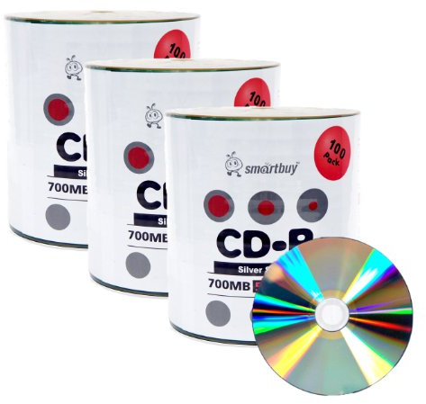 Smart Buy Shiny Silver Top CD-R 300-Pack 700mb 52x Blank Recordable Discs, 300 Disc, 300pk