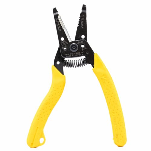 IDEAL Electrical 45-417 Premium Reflex T Stripper - 22-30 AWG solid, 24-32 AWG stranded, Wire Stripper with Plier Nose, Slide Lock, Textured Grips