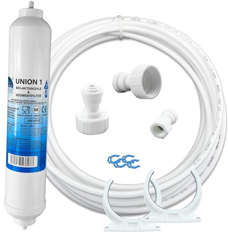 Filtrotech Union 1/AS5K Wasserfilter Kühlschrankfilter für Samsung, Bosch, LG Side-by-Side | Externer Filter & komplettes Anschluss-Set | 5m Schlauch 1/4 Zoll, Universal kompatibel für Kühlschränke