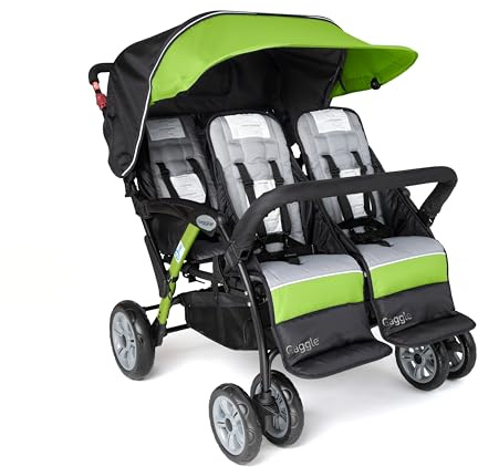 Gaggle by Foundations Compass Quad Stroller - 4 Seat Stroller Wagon for Daycare & Preschool | Foldable, Sun Canopy, 5-Point Harness, Large Storage - Lime