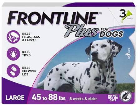 FRONTLINE Plus Flea and Tick Treatment for Large Dogs Up to 45 to 88 lbs. 3 Treatments