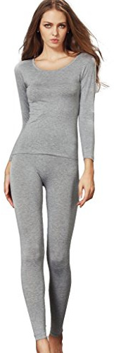 Liang Rou women's U-cut stretch thin underwear set, leggings and long-sleeved shirt - Grey - Small