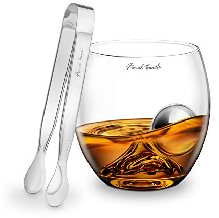 Final Touch rostfritt stål Edition On The Rocks dricksglas set - inkluderar whiskyglas, rostfritt stål boll och tänger - presentförpackning