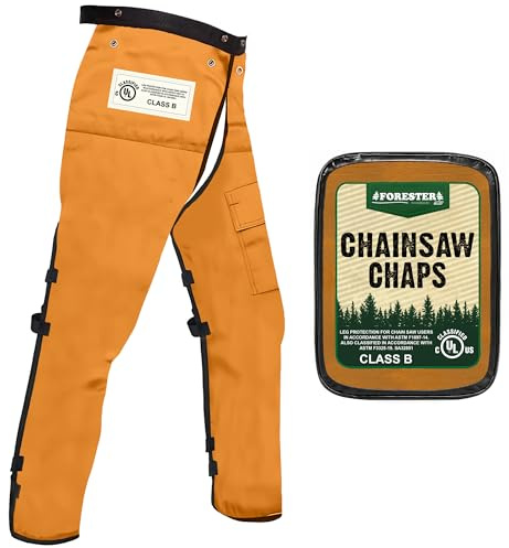 FORESTER Chainsaw Chaps for Men & Women | Apron Style Men's Chain Saw Chaps with Pocket & Adjustable Waist | Chainsaw Safety Equipment | Orange 37