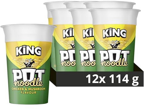 Pot Noodle Chicken & Mushroom King Pot Noodle instant vegetarian snack quick to make noodles 12x 114 g