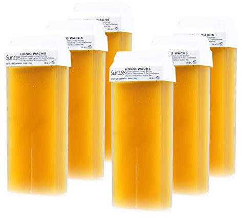 Sunzze Wachspatronen-Set 6er Honig zur Haarentfernung für Körper, Beine, Achsel und Arme mit breitem Rollkopf.