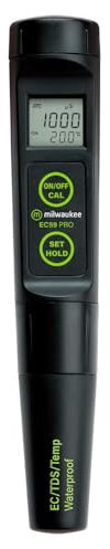 Milwaukee EC59 LED Waterproof Combination Pocket EC/TDS/Temp Tester with Replaceable Electrode, 3999 microSiemens/cm, 1 microSiemens/cm Resolution, 2 Percent EC/TDS Accuracy, 0.0 to 60.0 Degree C
