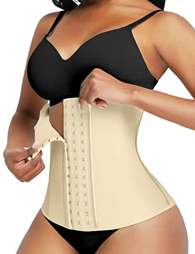 FeelinGirl Midjetränare Latexkorsett för Damer Midja Tränare med 9 Stålstruktur för Viktminskning Träning Midja Cincher Sport Underbröstkorsett Magkontroll Plusstorlek med Haka
