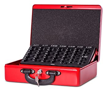 MAUL Caisse à Monnaie en Acier avec Insert de Comptage, Verrouillable, Insert Amovible, Caisse Portable avec 2 Clés, Convient Comme Tirelire, Coffre-Fort et Tiroirs Caisse Monnaie, Rouge
