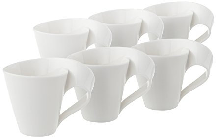 Villeroy & Boch Newwave 2L (10) (ML-2525, Elegant Coffee Cup Made of Porcelain, Curved Shape – Suitable for 6 Persons, 6 Cup, White, 32 x 21.5 x 9.5 cm 6 Units