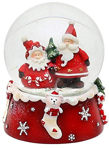 Dekohelden24 Schneekugel, Weihnachtsmann Duo, rot weiß, Maße H/B/Ø Kugel: ca. 8,5 x 7 cm/Ø 6,5 cm.