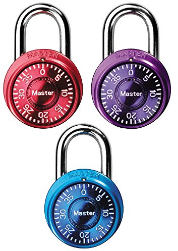 Master Lock Padlock, Mini Dial Combination Lock for Gym or School Lockers, Small Lock is 1-9/16 Inches Wide, Color Assortment Pack, (Pack of 3), 1533TRI