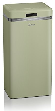 Swan SWKA4500GN Retro Kitchen Bin with Infrared Technology, Square, 45 Litre, Green