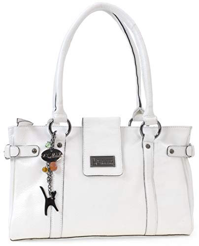 Catwalk Collection Handbags - Damen Leder Schultertasche - Handtasche Mittelgroß für Notizbuch A5 - MARTINA - Weiß