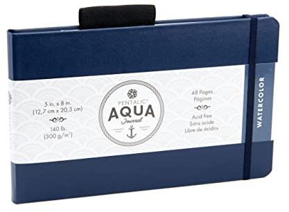 Pentalic 5 x 8 Aqua Journal, Watercolor, 48 Pages, Blue