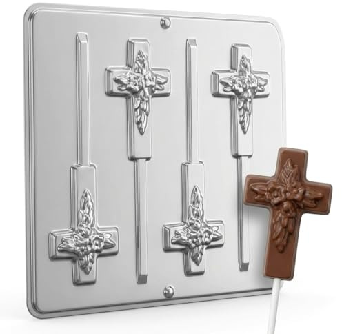 Cross Lollipop Chocolate Candy Mold Religious 426-4 Cavities, 2.2 x 3 inches Each Cavity, 8 x 9 inches Mold, for Chocolate, Soap Making, Butter Molding, and Ice Cubes