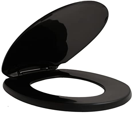 Centoco Black Toilet Seat Round, Toilet Seat Cover, Closed Front with Cover, Residential, Top Mount Plastic Hinge, Plastic, Made in the USA, 200-407
