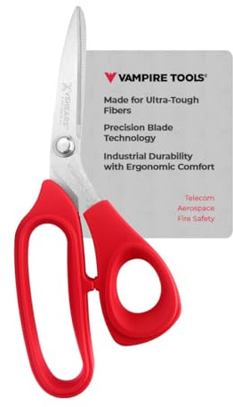 VAMPLIERS 8 Fiber Optic Kevlar Scissors Industrial Grade Carbon Steel Shears - Cuts Kevlar, Dyneema, Spectra, Vectran, Dacron, Nomex, Technora, Innegra, Carbon Fiber, Fiberglass