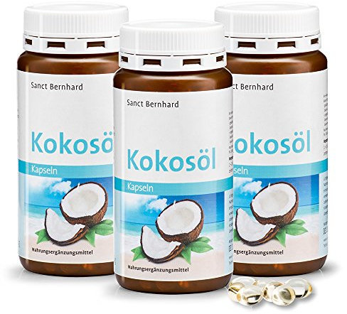 Sanct Bernhard Kokosöl-Kapseln | 500 mg reines Bio-Kokosöl | 3 x 240 Stück