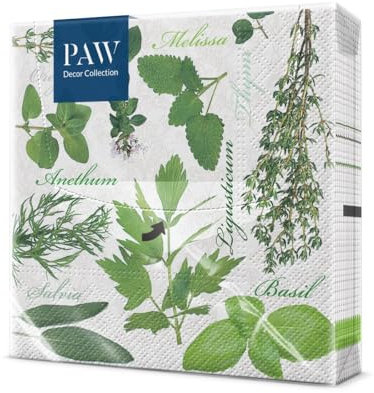 PAW - Servietten 3-lagig (33 x 33 cm) I 20 Stück I Perfekt für Geburtstage, Partys, Hochzeiten, Kommunion und Feiern I Tischdeko Bunte Papierservietten - Kräuter I Flavor Of Herbs
