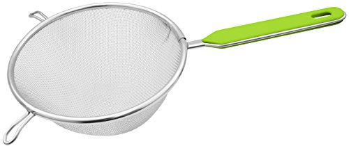 Fackelmann Sieb Ø 16 cm, Küchensieb aus Edelstahl, feinmaschiger Seiher mit Griffeinlage aus Kunststoff (Farbe: Grün/Silber), Menge: 1 Stück