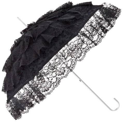 Romantischer Brautschirm Hochzeitsschirm in Schwarz mit herabhängenden Tüllbahnen von MySchirm.de