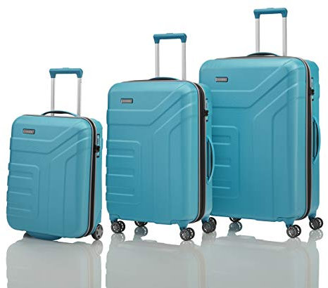 travelite 4-Rad Koffer Set Größen L/M/S mit TSA Schloss, Handgepäck erfüllt IATA Borgepäck Maß, Gepäck Serie VECTOR: Robuster Hartschalen Trolley in stylischen Farben, 072040-21, türkis