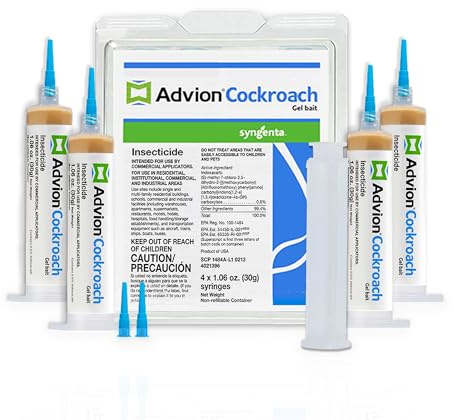 Advion Cockroach Gel Bait, 4 Tubes x 30-Grams, 1 Plunger and 2 Tips, German Roach Insect Pest Control, Indoor and Outdoor Use, Roach Killer Gel for American, German and Other Major Cockroach Species