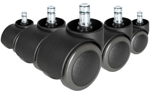 hjh OFFICE 619030 5x Bürostuhl-Rollen 10mm x 50mm Hartboden ROLO FREE Stuhlrollen Hartbodenrollen für harte Böden, ungebremst