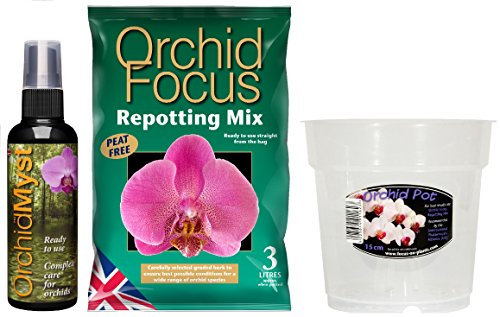 Orchid Myst 100ml Orchid Repotting Compost Mix 3L and 15cm Clear Orchid Pot Orchid Kit