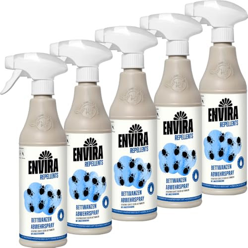 Envira Bettwanzen Abwehrspray 5 x 500 ml - Spray mit Langzeitwirkung gegen Bettwanzen - Mittel gegen Bettwanzen für Wohnung, Hotel, Matratzen & auf Reisen - Effektiv Bettwanzen loswerden