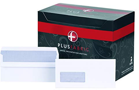 Plus Fabric DL Prestige White 120gsm Window Self Seal Wallet Box of 500 Envelopes