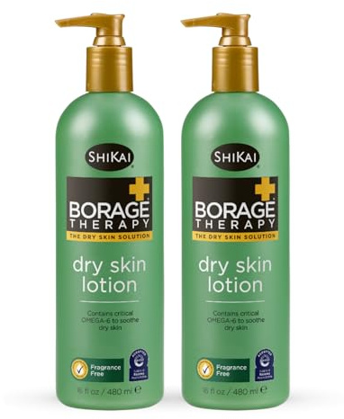 ShiKai Borage Therapy Dry Skin Lotion Moisturizer (16oz, Pack of 2) Unscented Skincare | Hydrating Lotion for Eczema, Dry Hands & Body | With Oatmeal, Shea