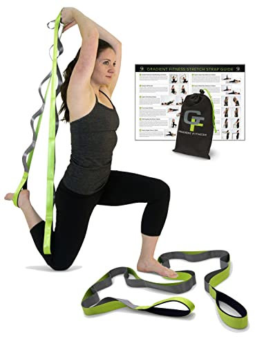 Gradient Fitness Stretchgurt für Physiotherapie, 12 Multi-Loop-Dehnband, 3,8 cm B x 2,4 m L, Neopren-Griffe, Physiotherapieausrüstung, Yoga-Gurte zum Dehnen, Beinstrecker, Baumwoll-Nylon-Mischung