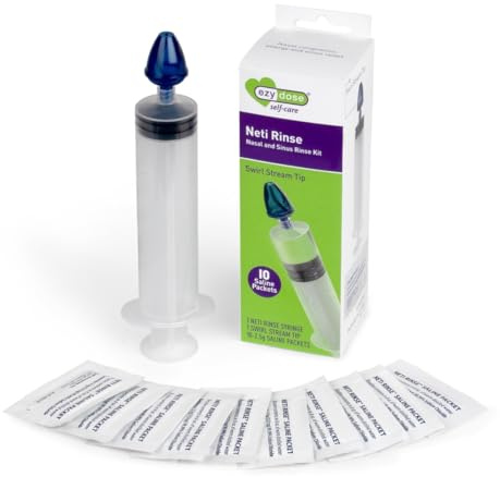 EZY DOSE Sinus and Allergy Relief Syringe, Nose Rinse Kit for Home or Travel, Nasal Irrigation for Sinus Pressure and Congestion Relief, Easy to Use, Includes 10 Saline Packets, BPA Free
