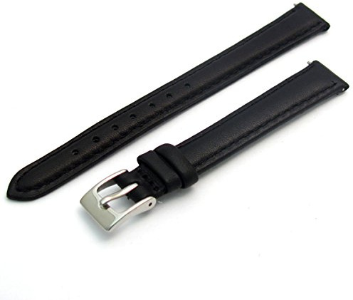 Ladies Soft Genuine Leather watch Strap Band 14mm, Black, Chrome (Silver Colour) buckle
