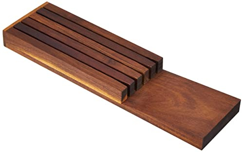 Continenta Messerblock für Schublade aus Akazie Kernholz, Messerhalter in Edel Qualität, Schubladen Messerblock für 5 Messer, Größe: 39 x 11 x 3,5 cm