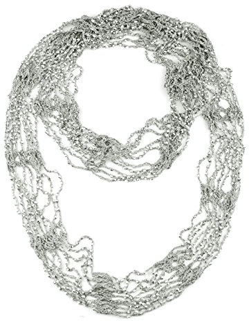 NYFASHION101 Silver-Tone Beaded Skinny Fishnet Infinity Loop Scarf - Silver