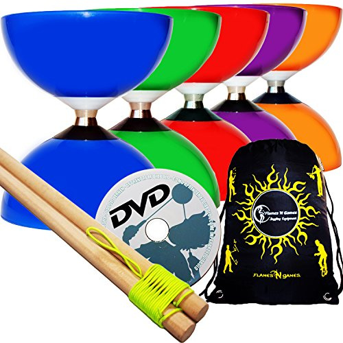 Juggle Dream CAROUSEL Diabolo Ball Bearing + Wooden Diabolo Handsticks, Diablo String + Diabolos Travel Bag. (Green Diabolo + Wooden Sticks + DVD)