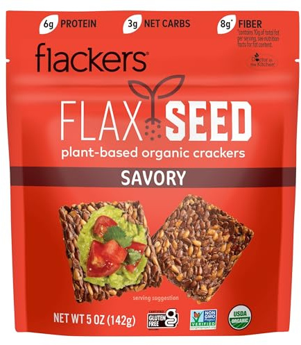 Flackers Organic Savory Flaxseed Crackers, 5 Ounce 1-Pack