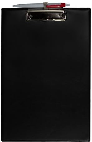 Klemmbrett DIN A4 schwarz (Made in Germany) mit Halter für Kugelschreiber inkl. Kugelschreiber