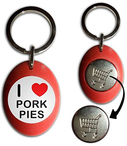 I Love Pork Pies - Red Plastic Shopping Trolley £1 Coin Key Ring