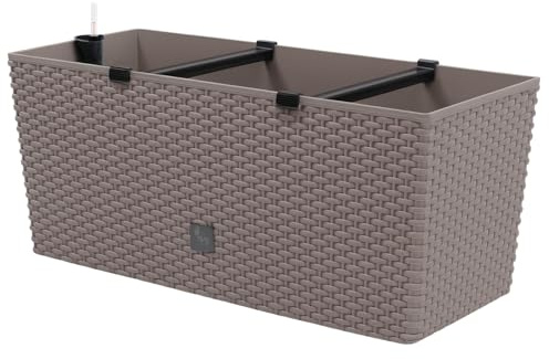 Blumentopf Blumenkasten Blumenkübel Pflanztopf Rechteckig Polyrattan Bewässerungssystem Wasserspeicher Wasserstandsanzeiger 4 Farben 2 Größen von rg-vertrieb (600 Mocca)